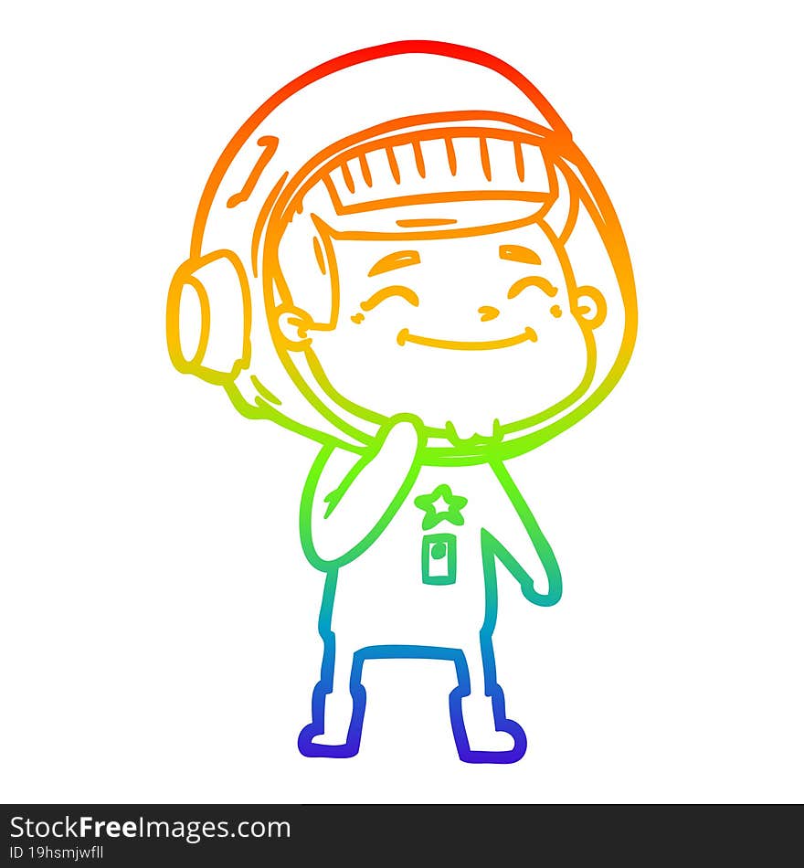 rainbow gradient line drawing of a happy cartoon astronaut