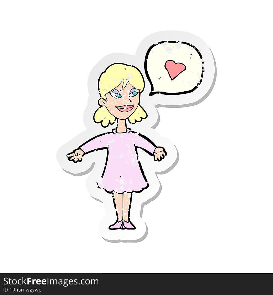 retro distressed sticker of a cartoon woman in love