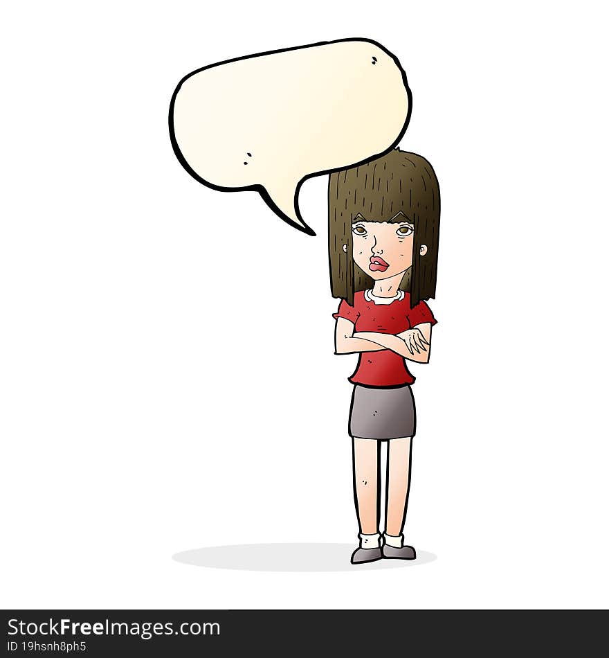 Cartoon Woman Standing With Speech Bubble