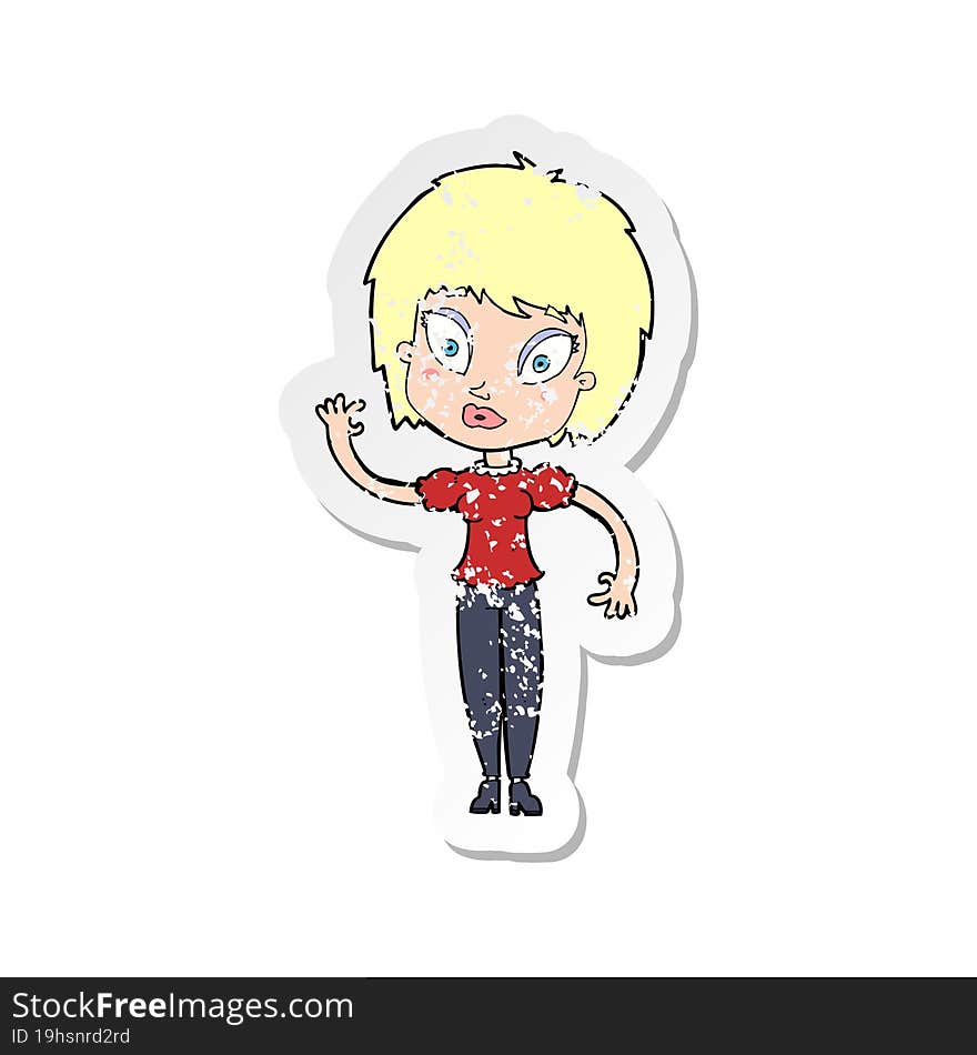 retro distressed sticker of a cartoon pretty girl