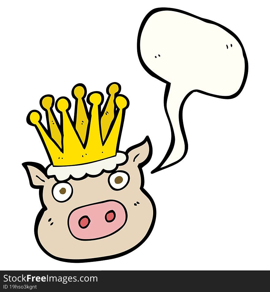 Speech Bubble Cartoon Crowned Pig