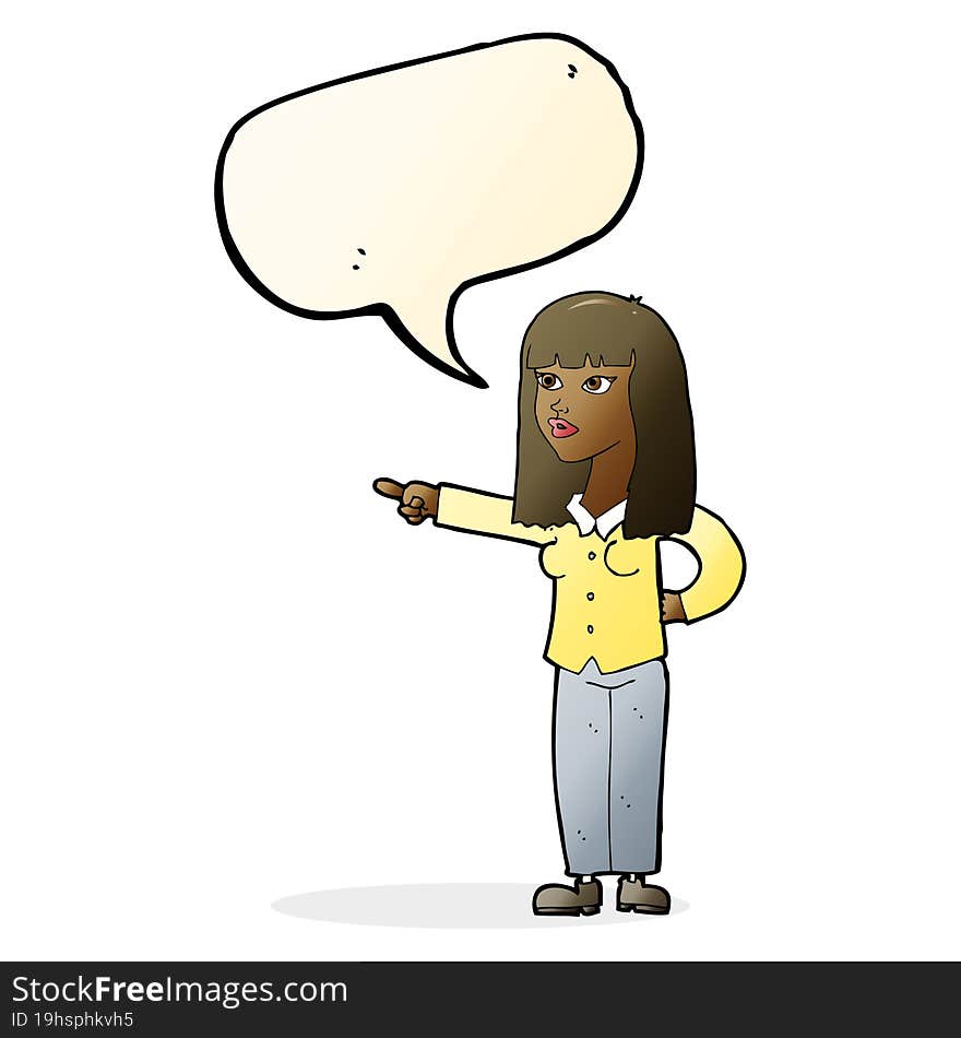 Cartoon Pretty Woman Pointing With Speech Bubble