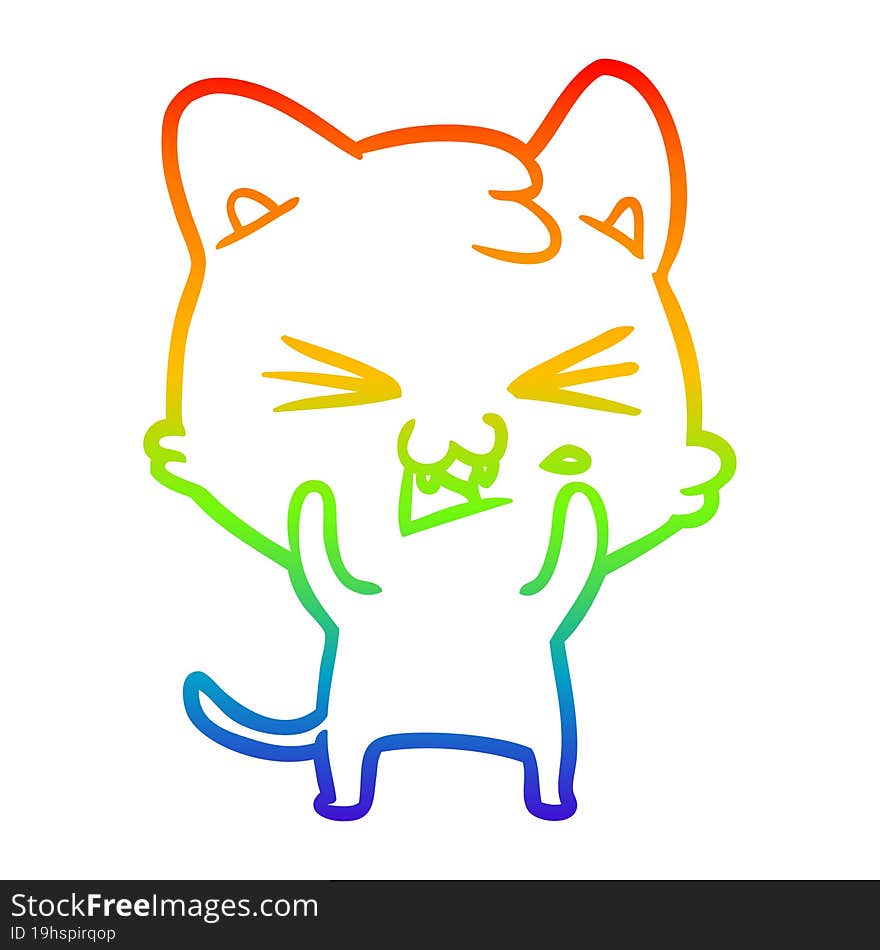 rainbow gradient line drawing cartoon cat hissing