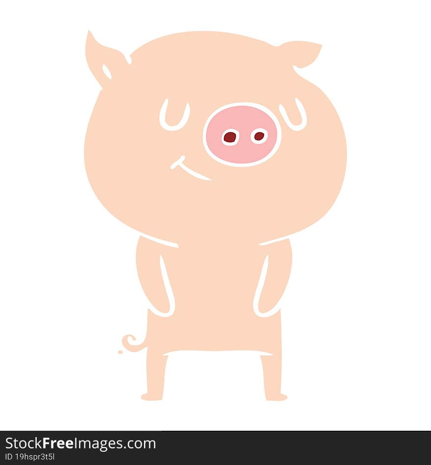 Happy Flat Color Style Cartoon Pig