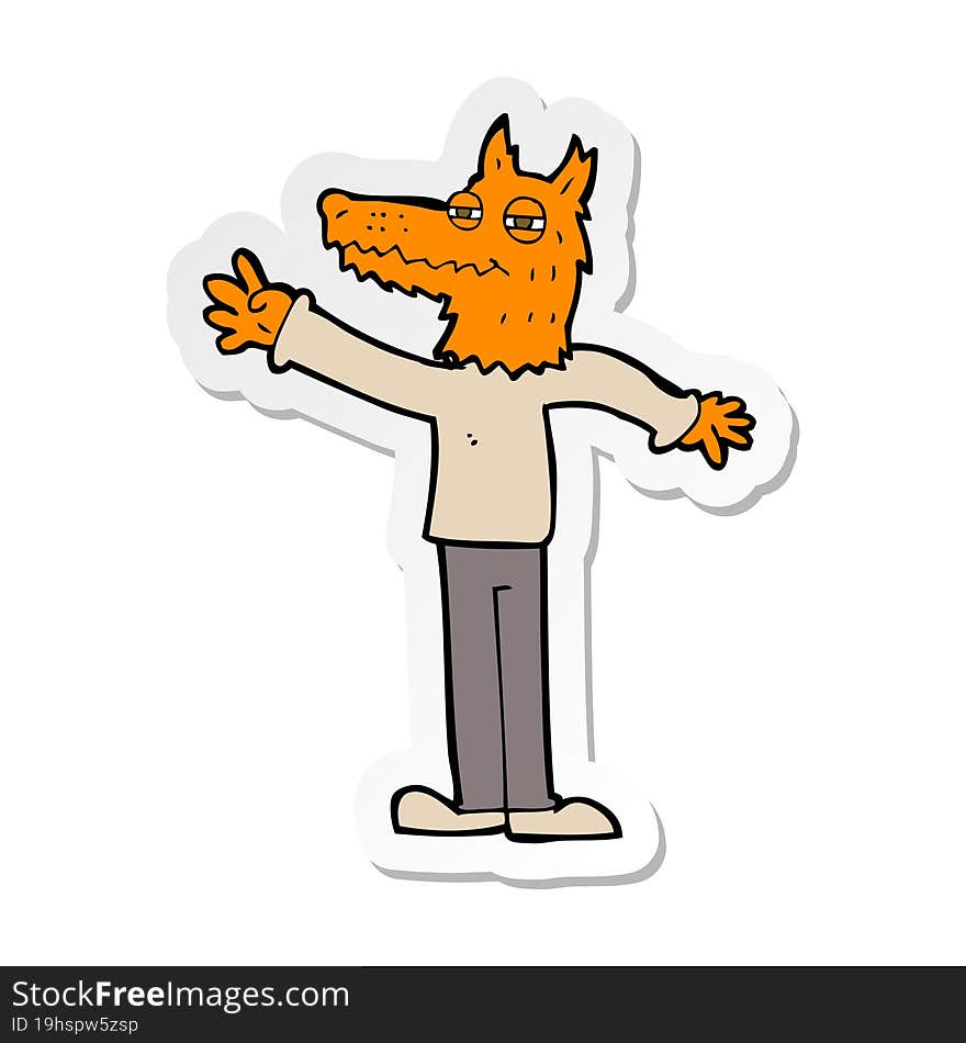 sticker of a cartoon waving fox