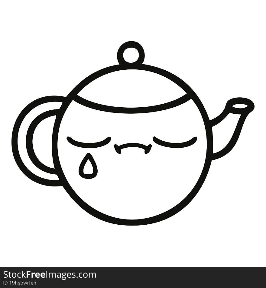 line drawing cartoon sad tea pot