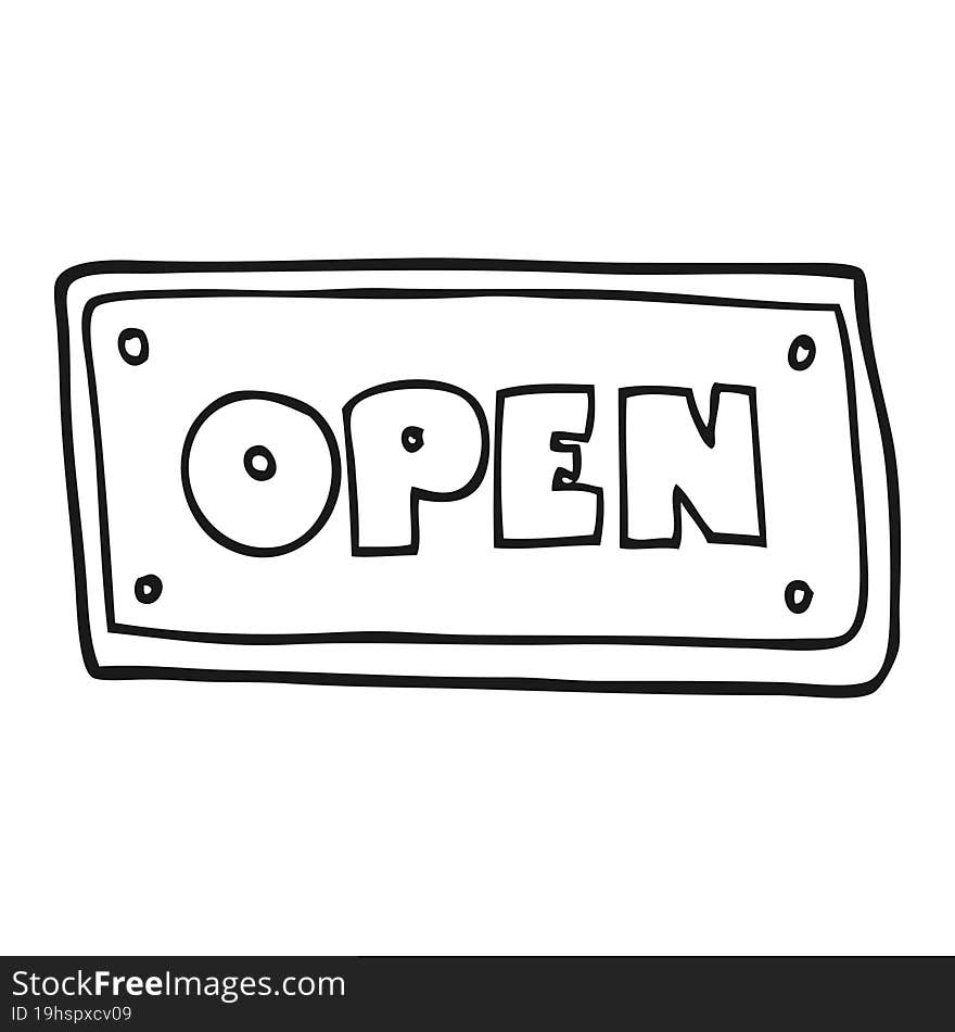 freehand drawn black and white cartoon open sign