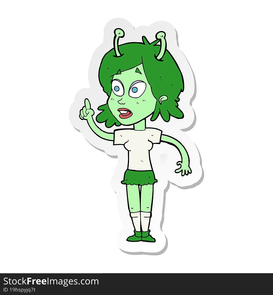 Sticker Of A Cartoon Space Alien