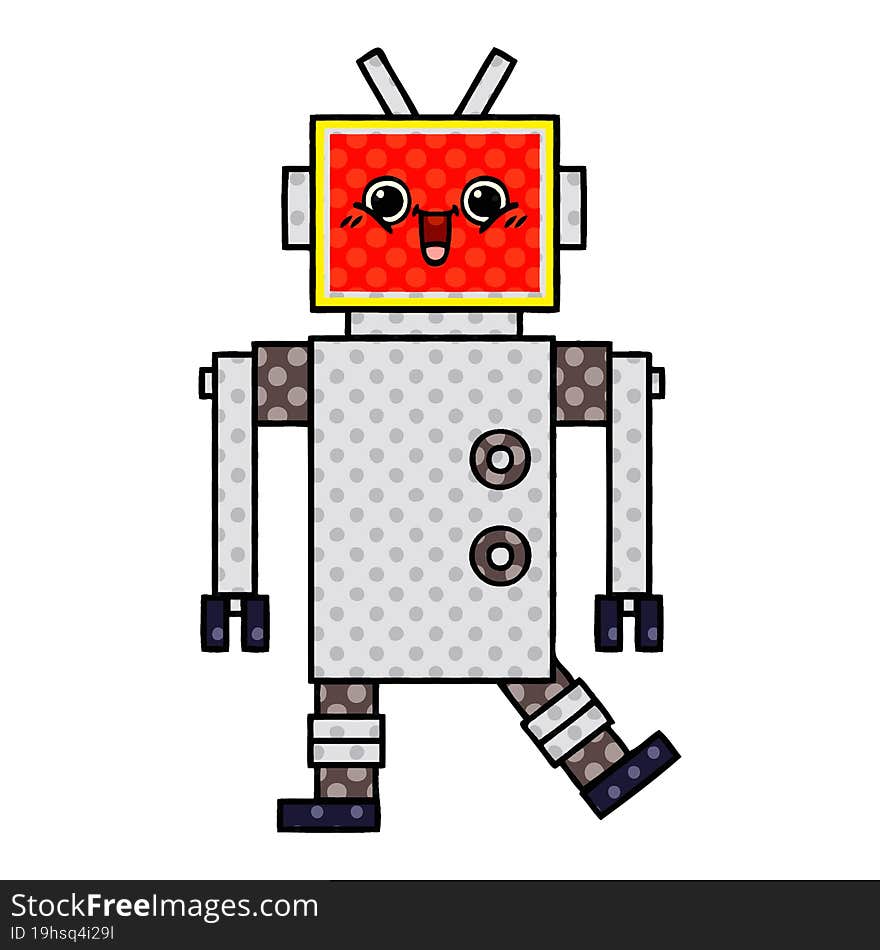 comic book style cartoon happy robot