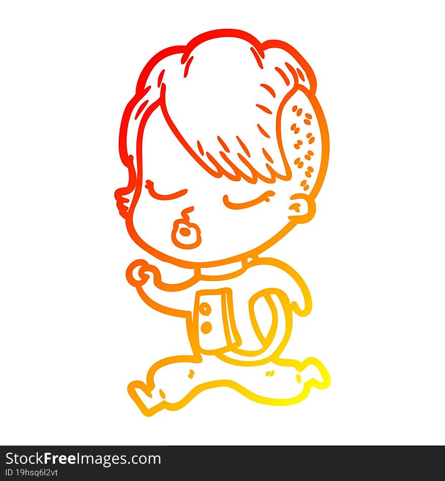 warm gradient line drawing cartoon pretty hipster girl