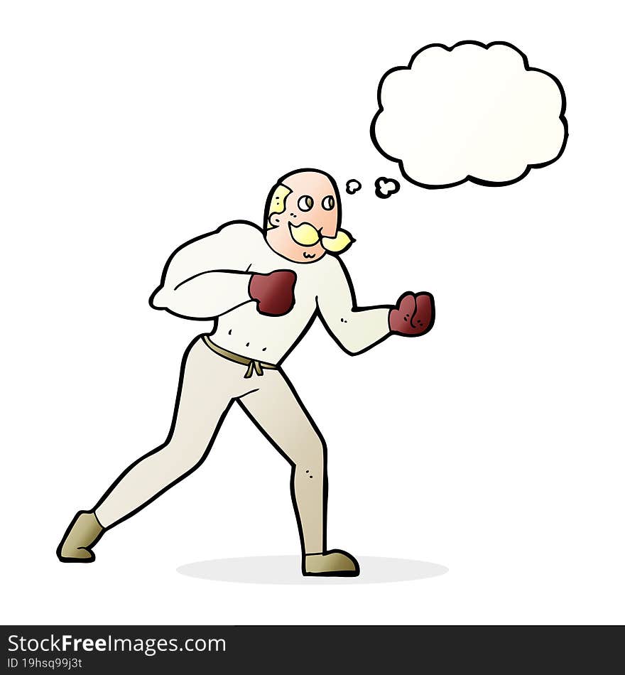 cartoon retro boxer man with thought bubble