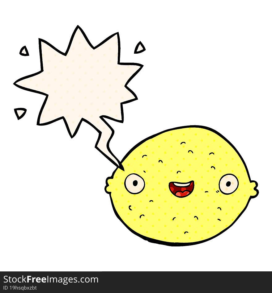 Cartoon Lemon And Speech Bubble In Comic Book Style