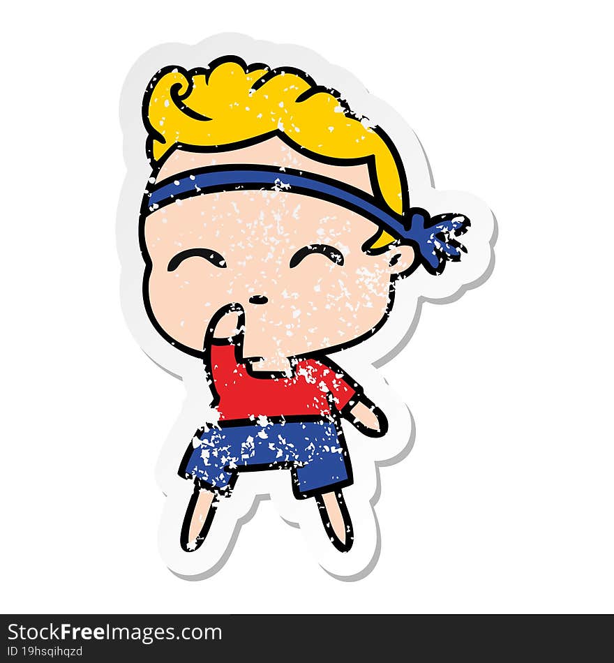 Distressed Sticker Cartoon Of Kawaii Cute Fitness Boy