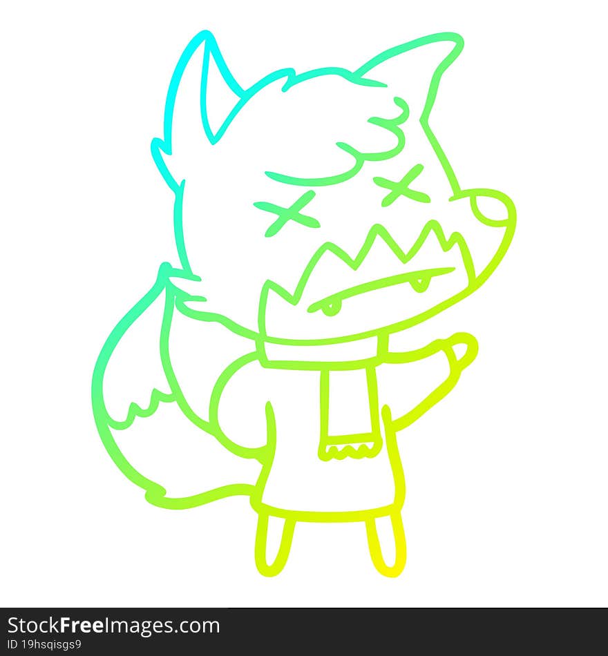 cold gradient line drawing cartoon dead fox