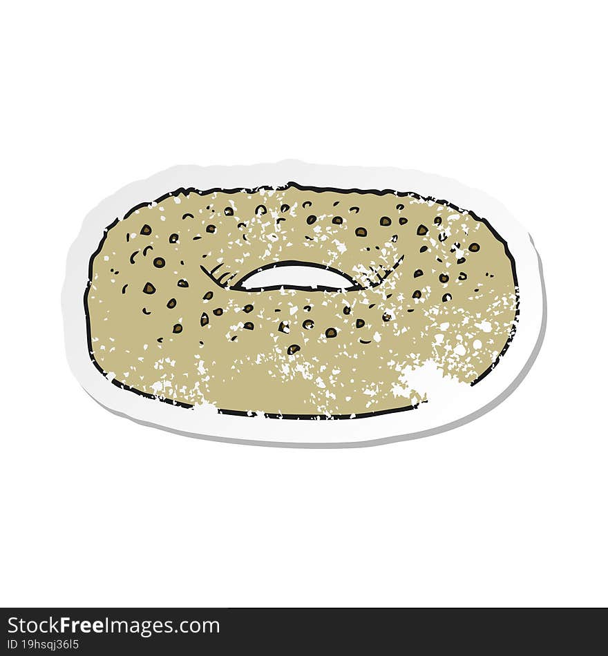 Retro Distressed Sticker Of A Cartoon Bagel