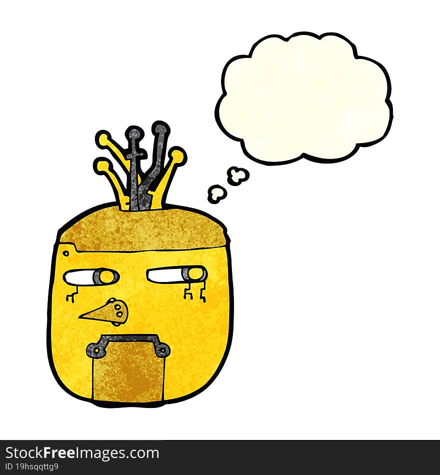 Cartoon Gold Robot Head With Thought Bubble