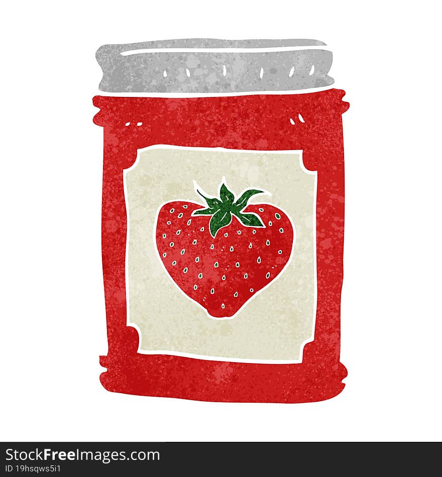 freehand retro cartoon strawberry jam jar