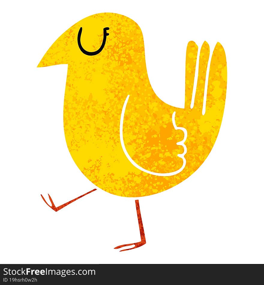 quirky retro illustration style cartoon yellow bird