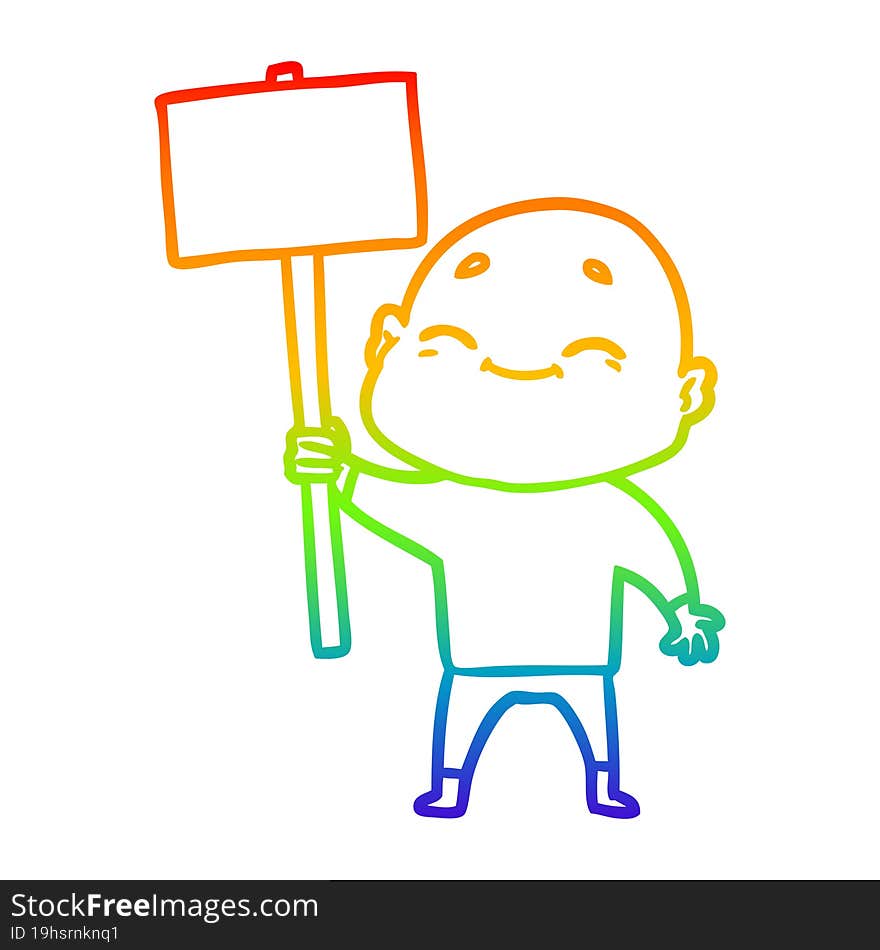 rainbow gradient line drawing of a happy cartoon bald man