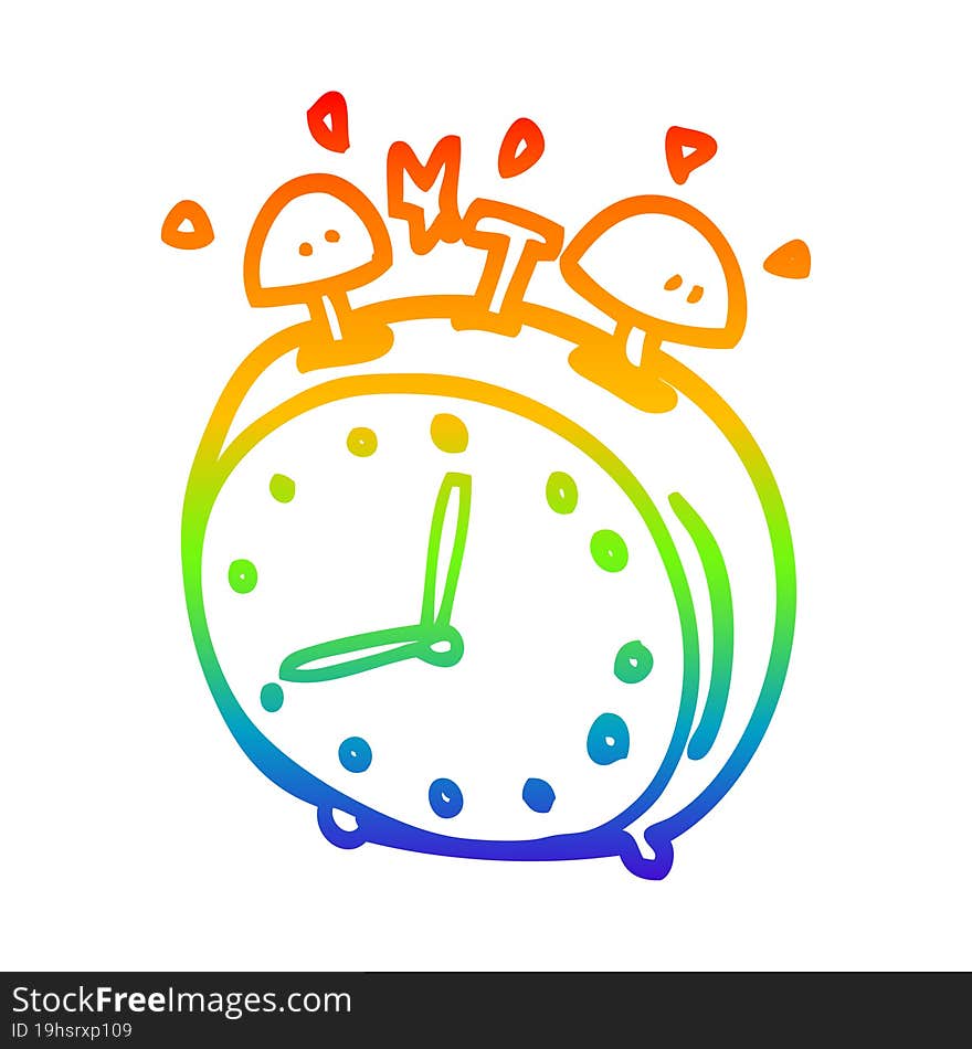 Rainbow Gradient Line Drawing Cartoon Alarm Clock