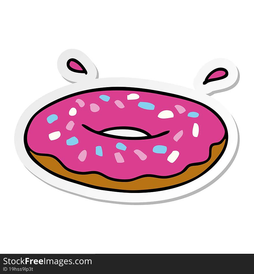 sticker cartoon doodle of an iced ring donut