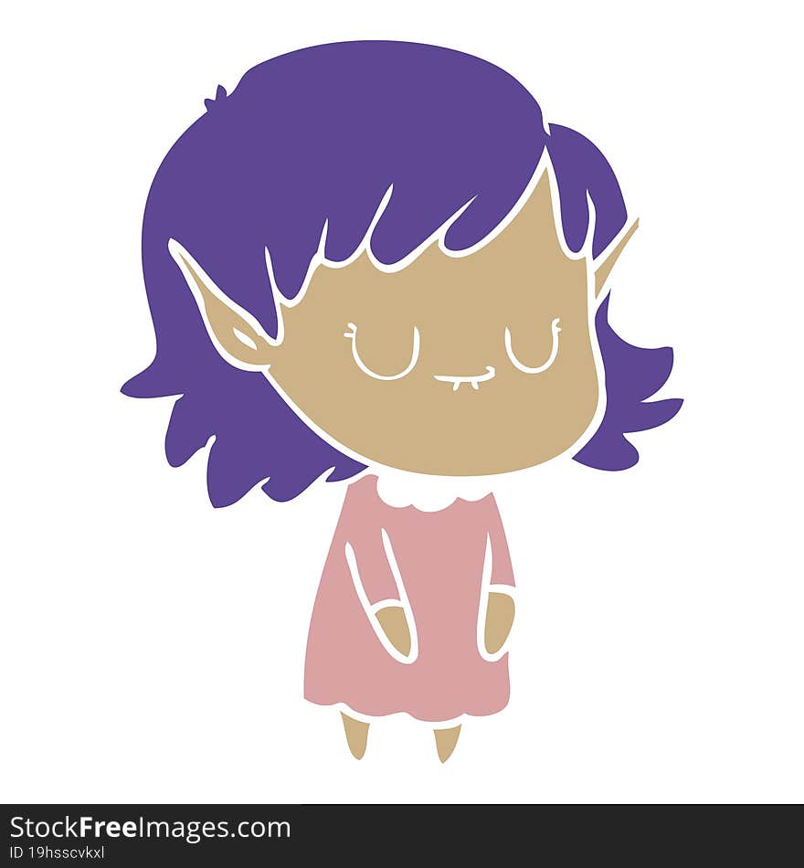 happy flat color style cartoon elf girl wearing dress