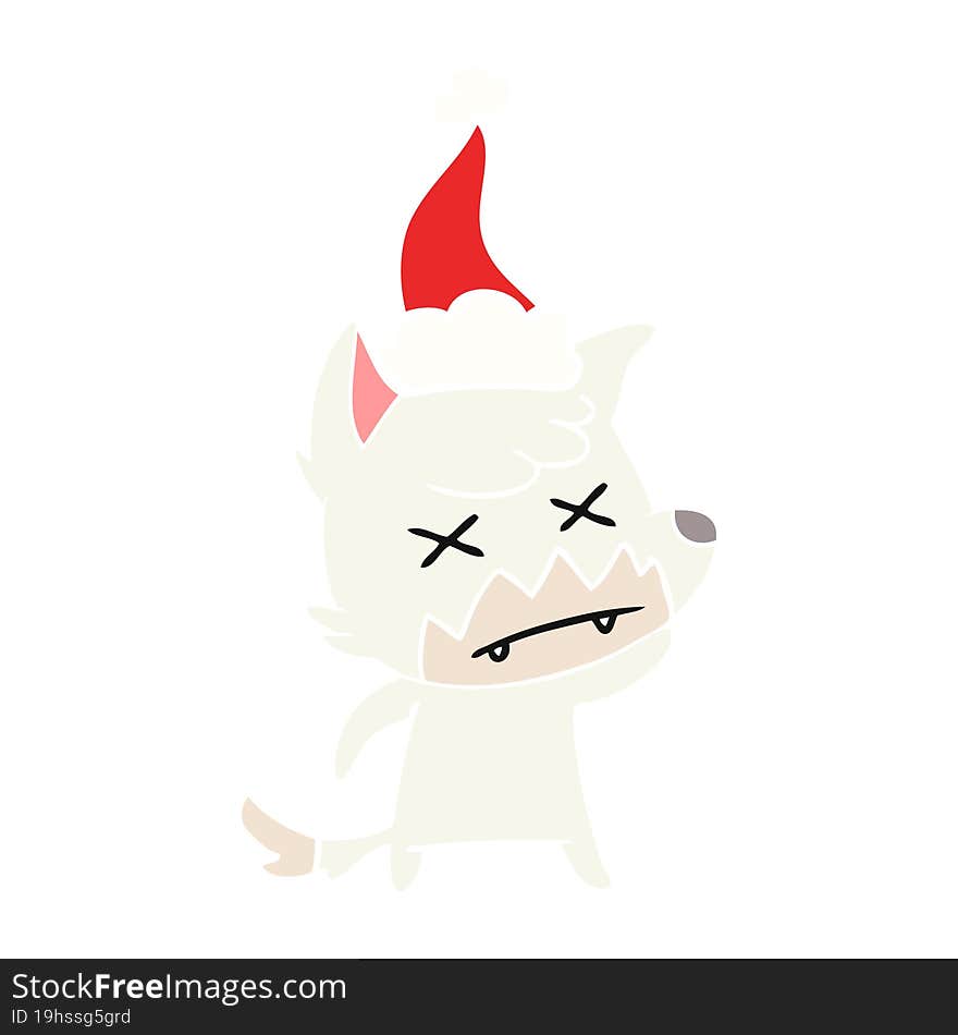 flat color illustration of a dead fox wearing santa hat