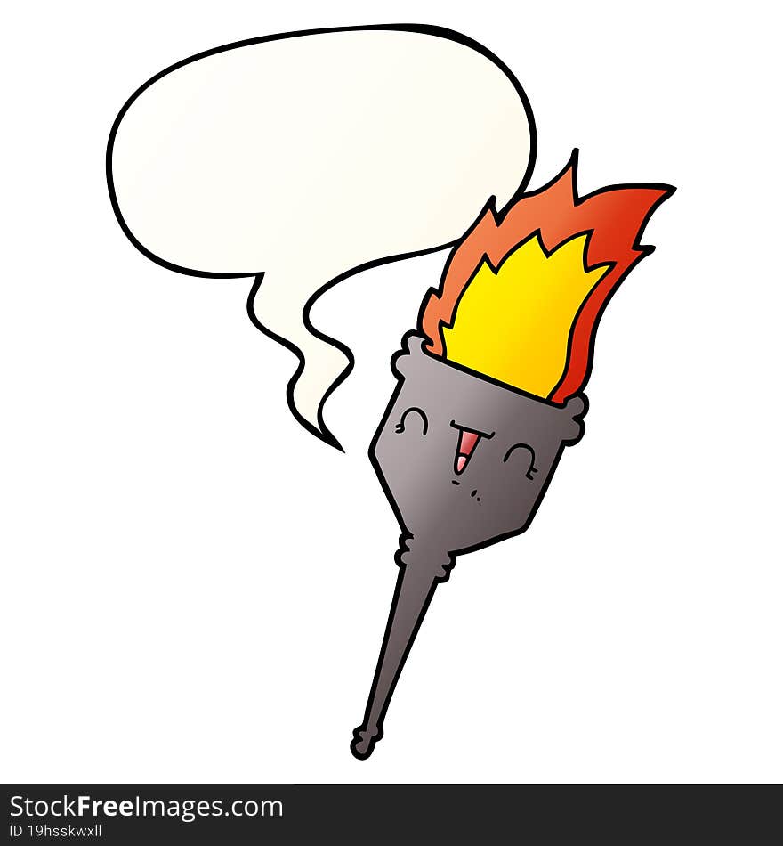 cartoon flaming chalice and speech bubble in smooth gradient style