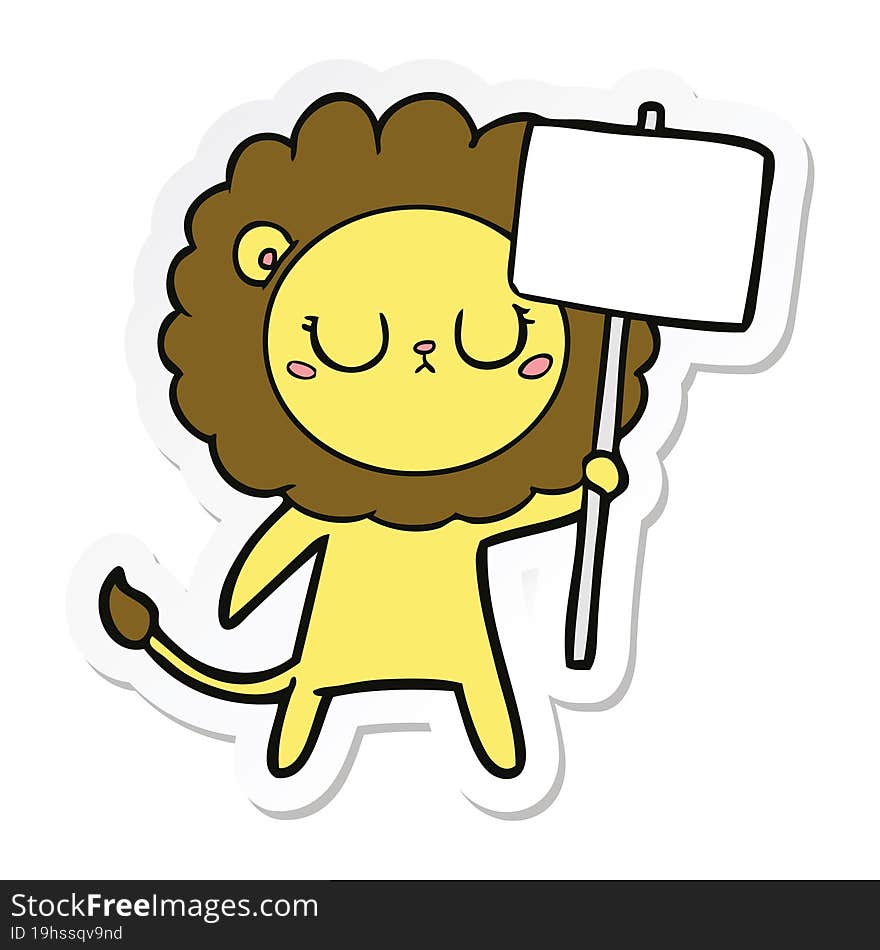 sticker of a cartoon lion with protest sign