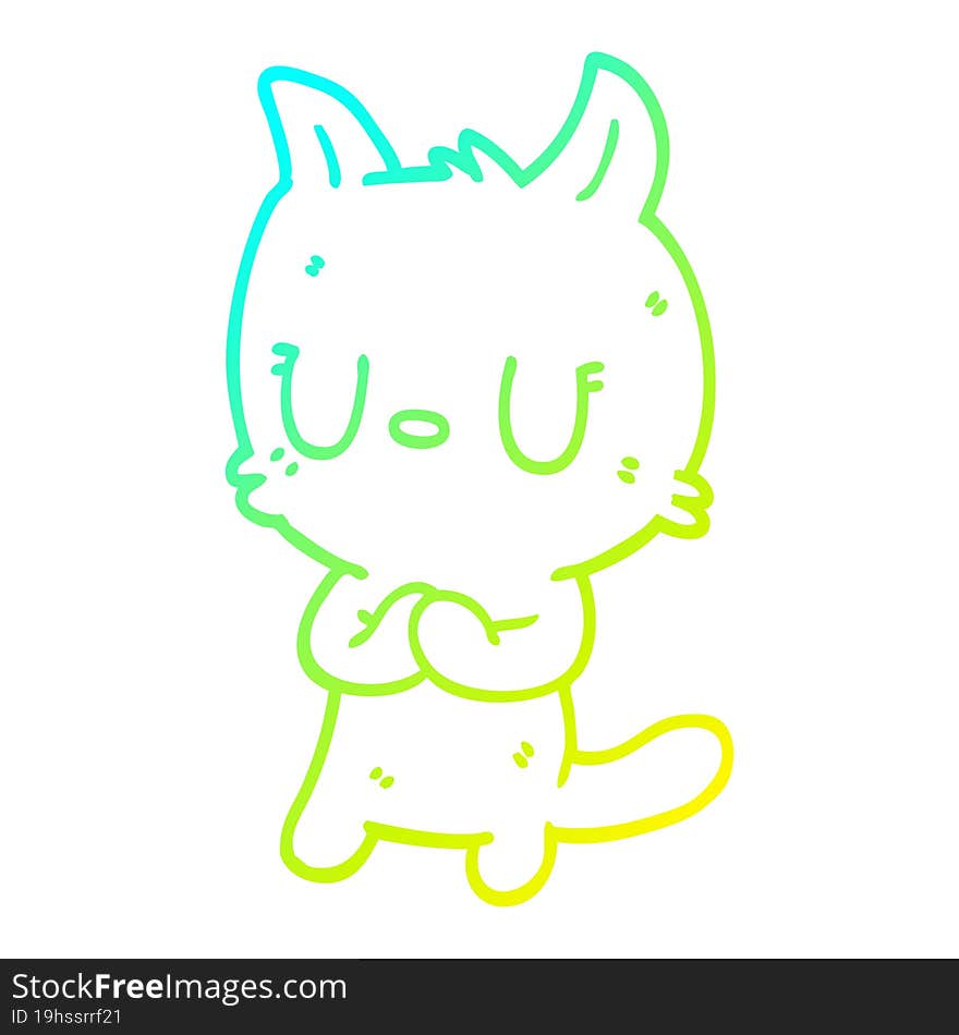 Cold Gradient Line Drawing Cute Cartoon Cat