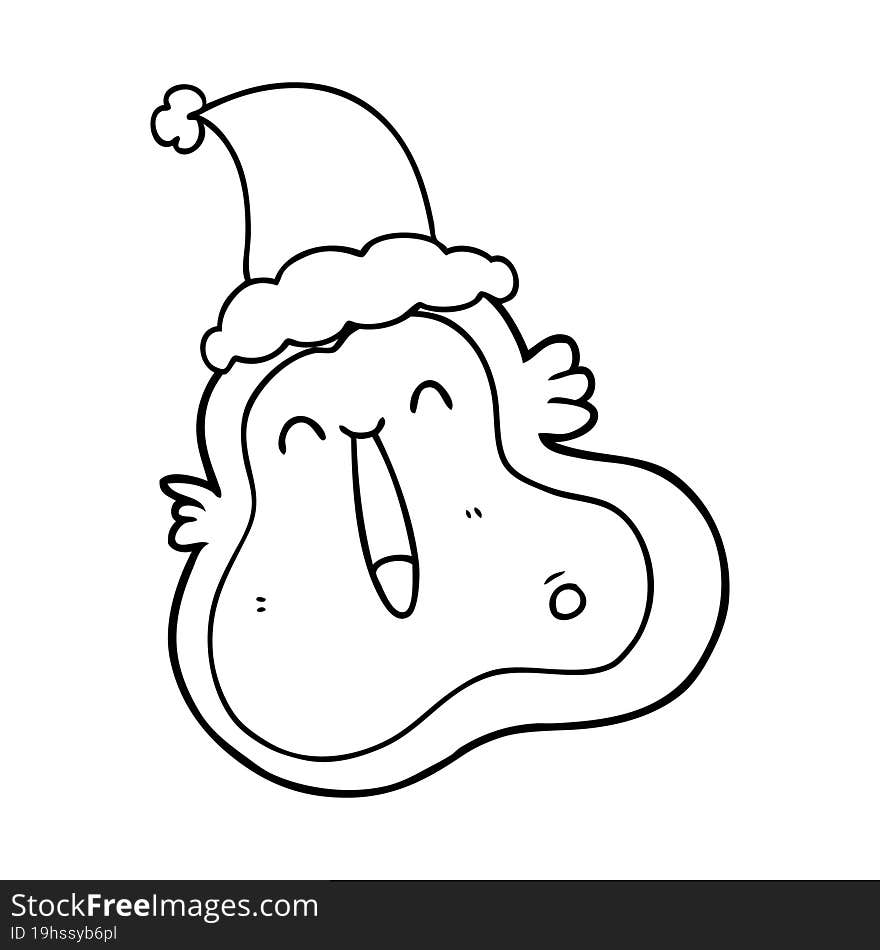 Line Drawing Of A Germ Wearing Santa Hat