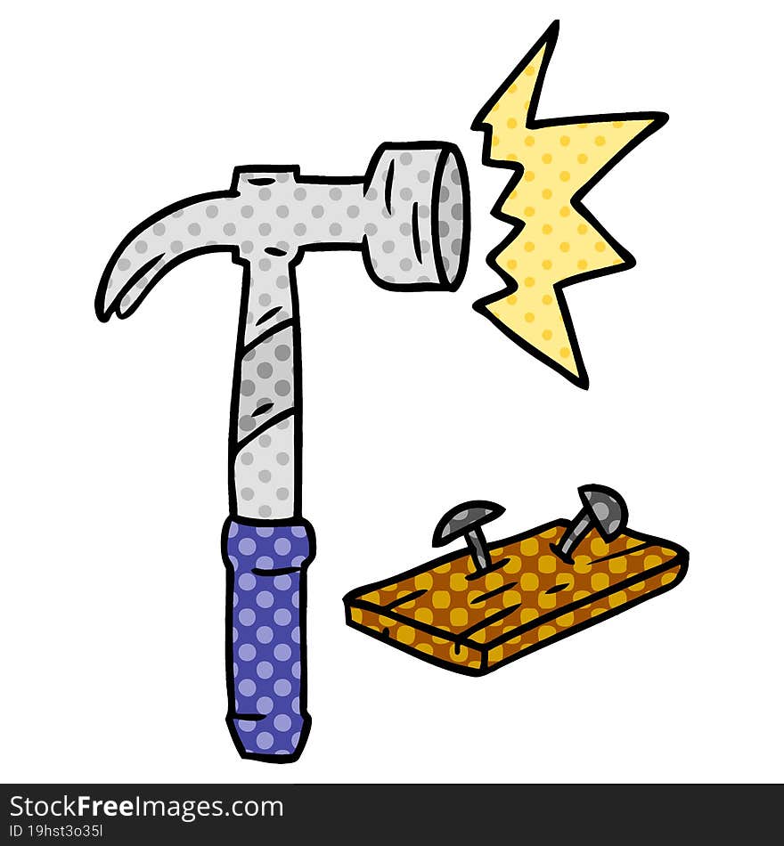 cartoon doodle of a hammer and nails