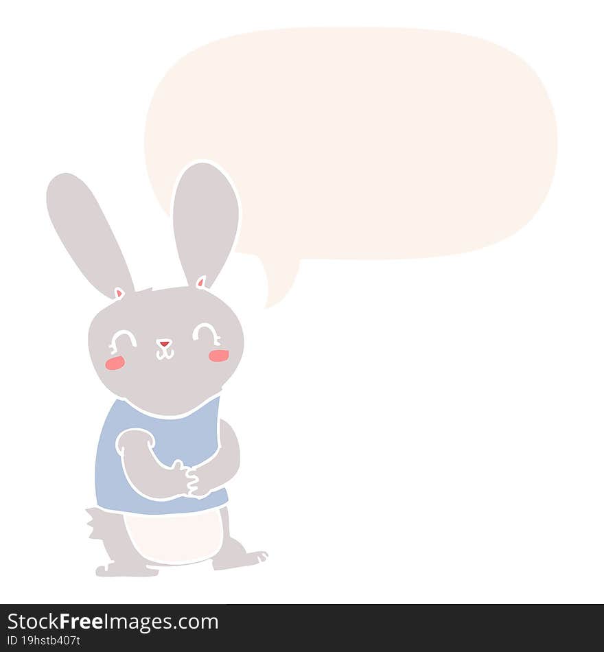 cute cartoon rabbit with speech bubble in retro style