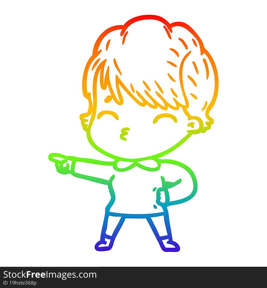 rainbow gradient line drawing of a cartoon woman thinking