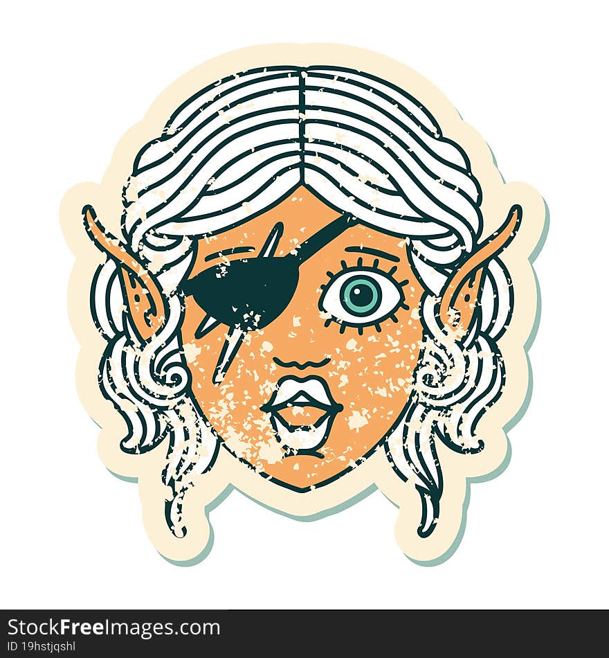 Retro Tattoo Style elf rogue character face. Retro Tattoo Style elf rogue character face