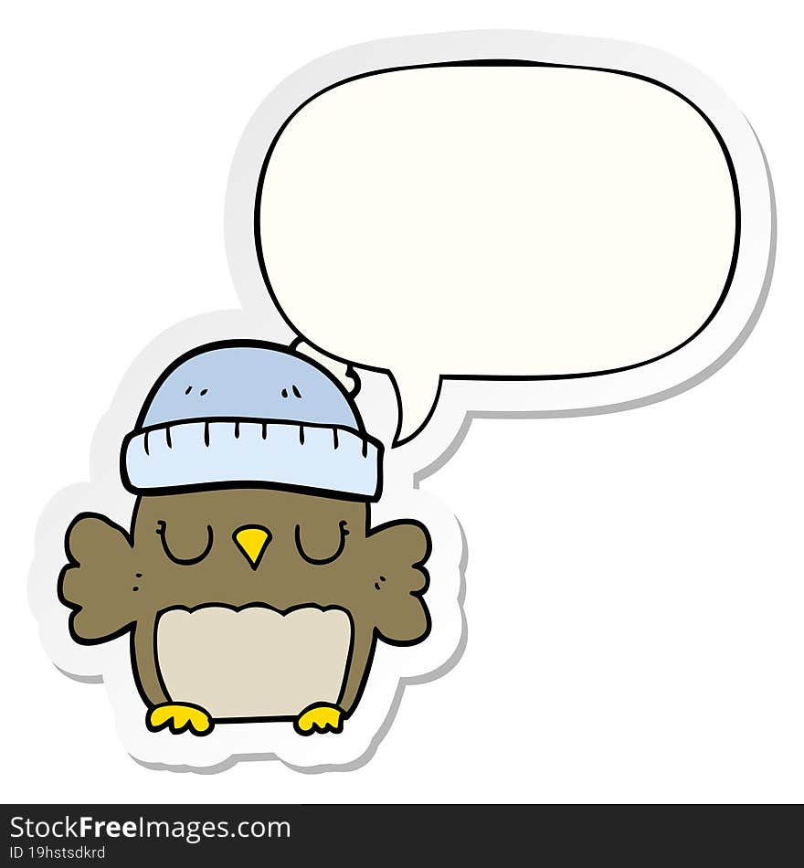 Cute Cartoon Owl In Hat And Speech Bubble Sticker