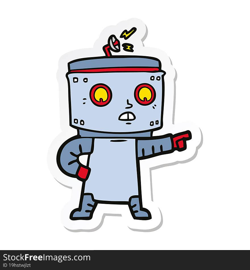 sticker of a cartoon robot pointing