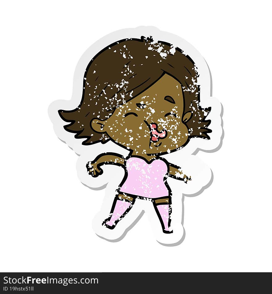 distressed sticker of a cartoon girl pulling face