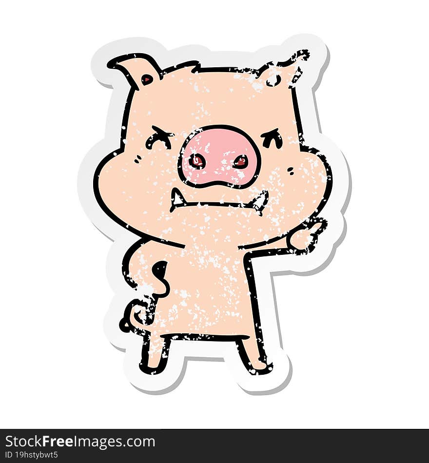 distressed sticker of a angry cartoon pig