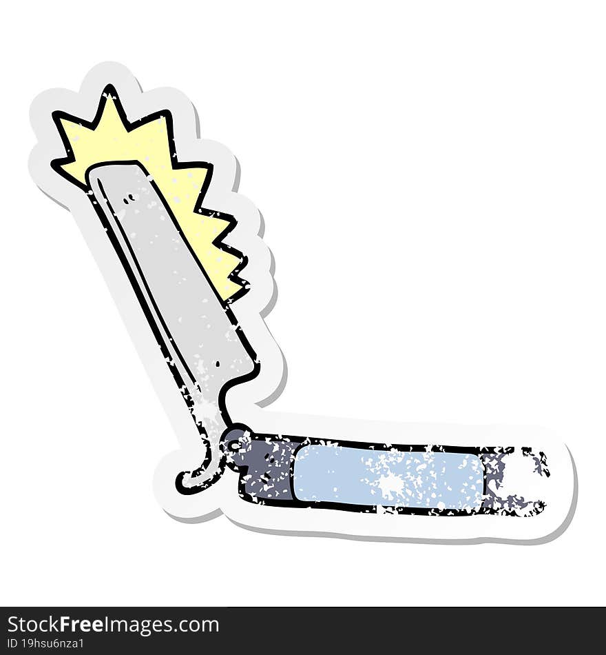 Distressed Sticker Of A Cartoon Sharp Razor