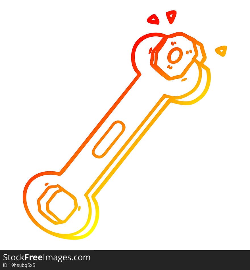 warm gradient line drawing cartoon spanner turning nut