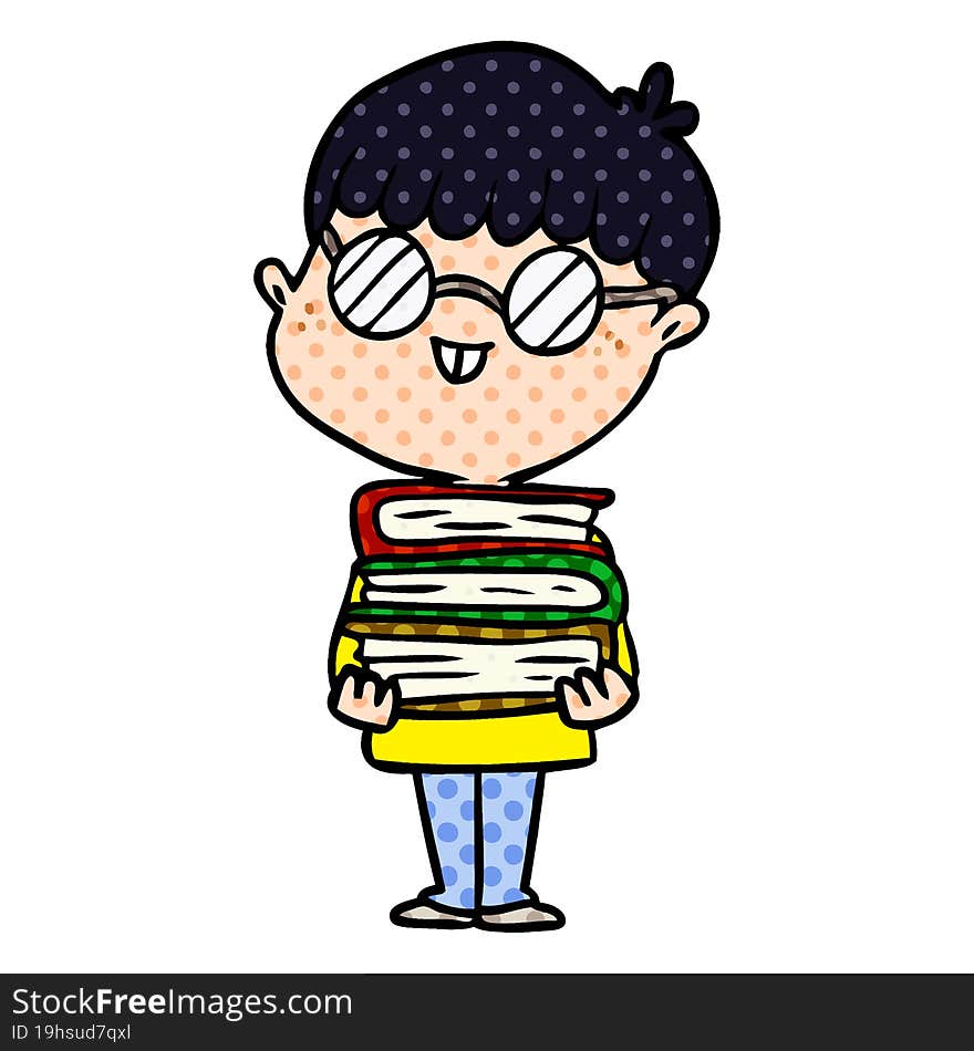 cartoon nerd boy with spectacles and book. cartoon nerd boy with spectacles and book