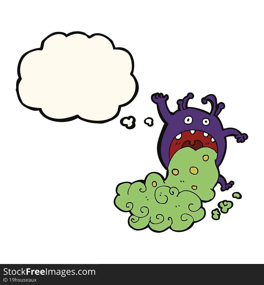 cartoon gross monster being sick with thought bubble