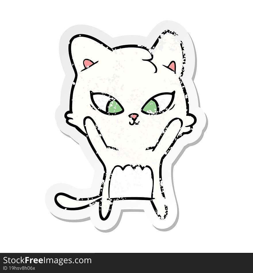 Distressed Sticker Of A Cute Cartoon Cat