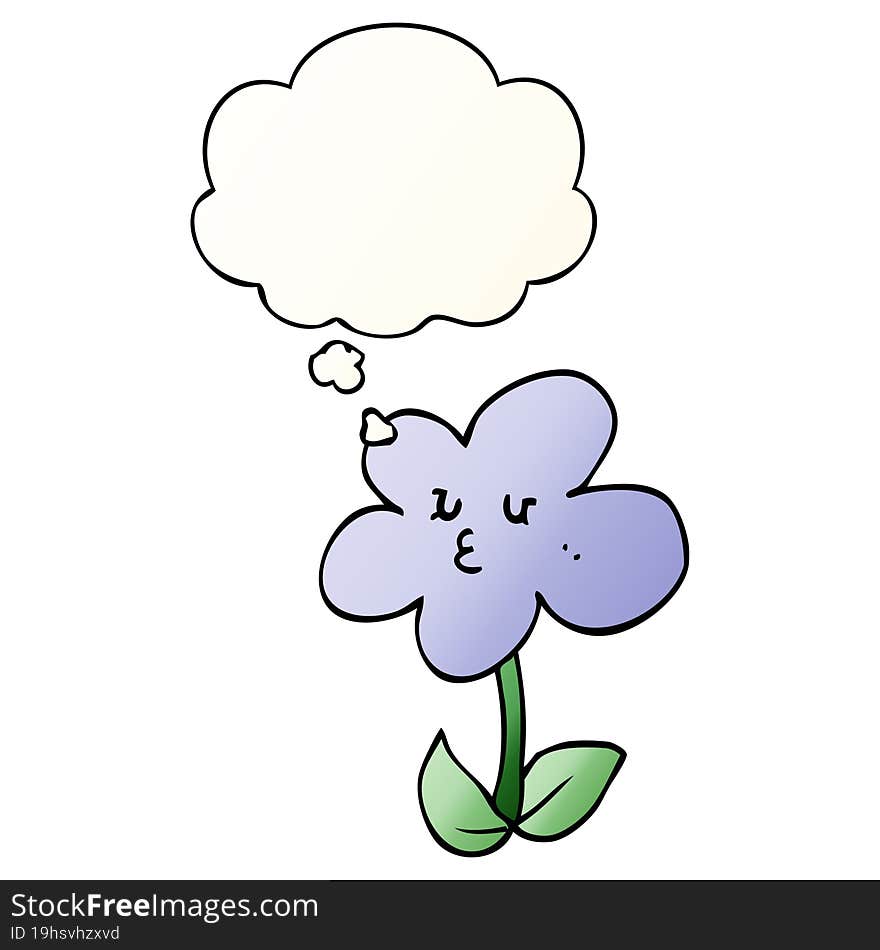 cartoon flower and thought bubble in smooth gradient style