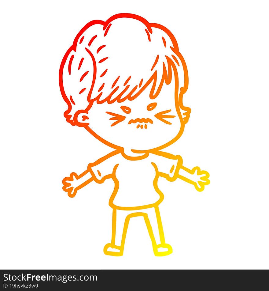 warm gradient line drawing cartoon frustrated woman