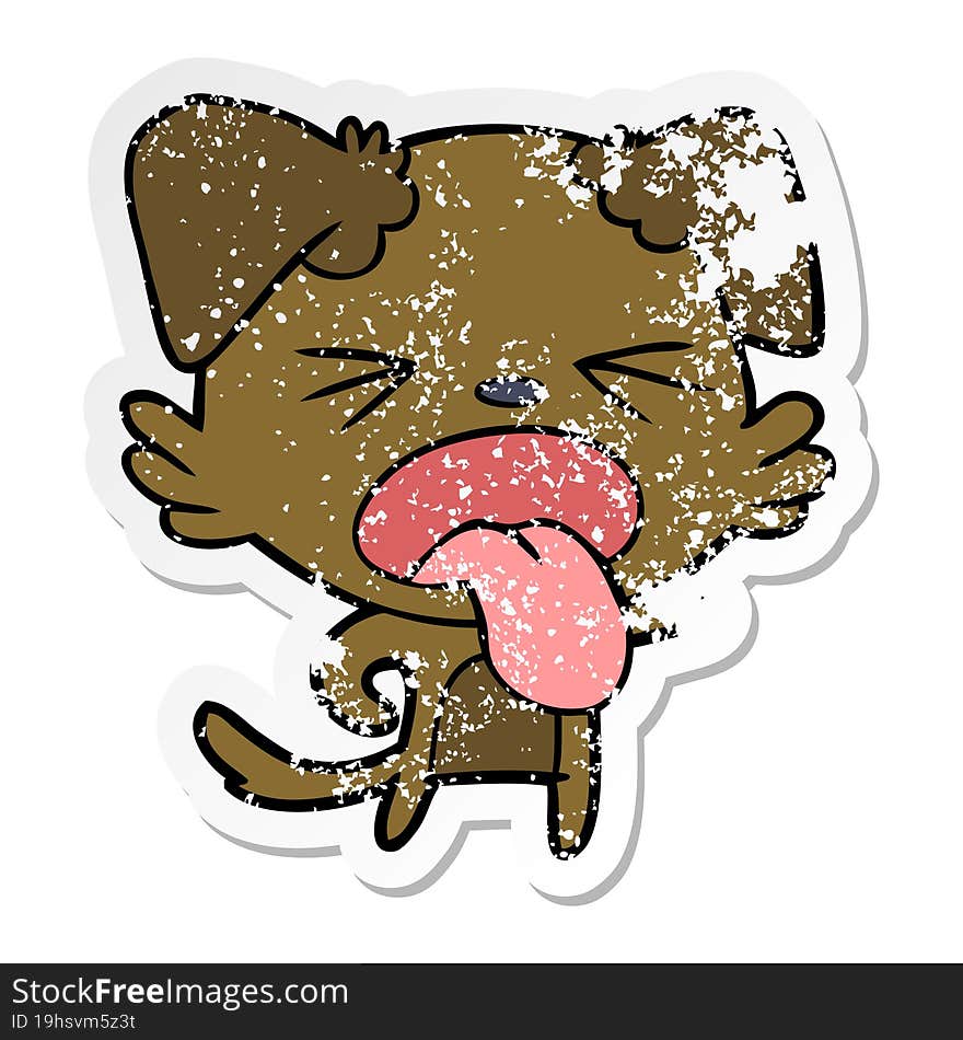 distressed sticker of a cartoon disgusted dog