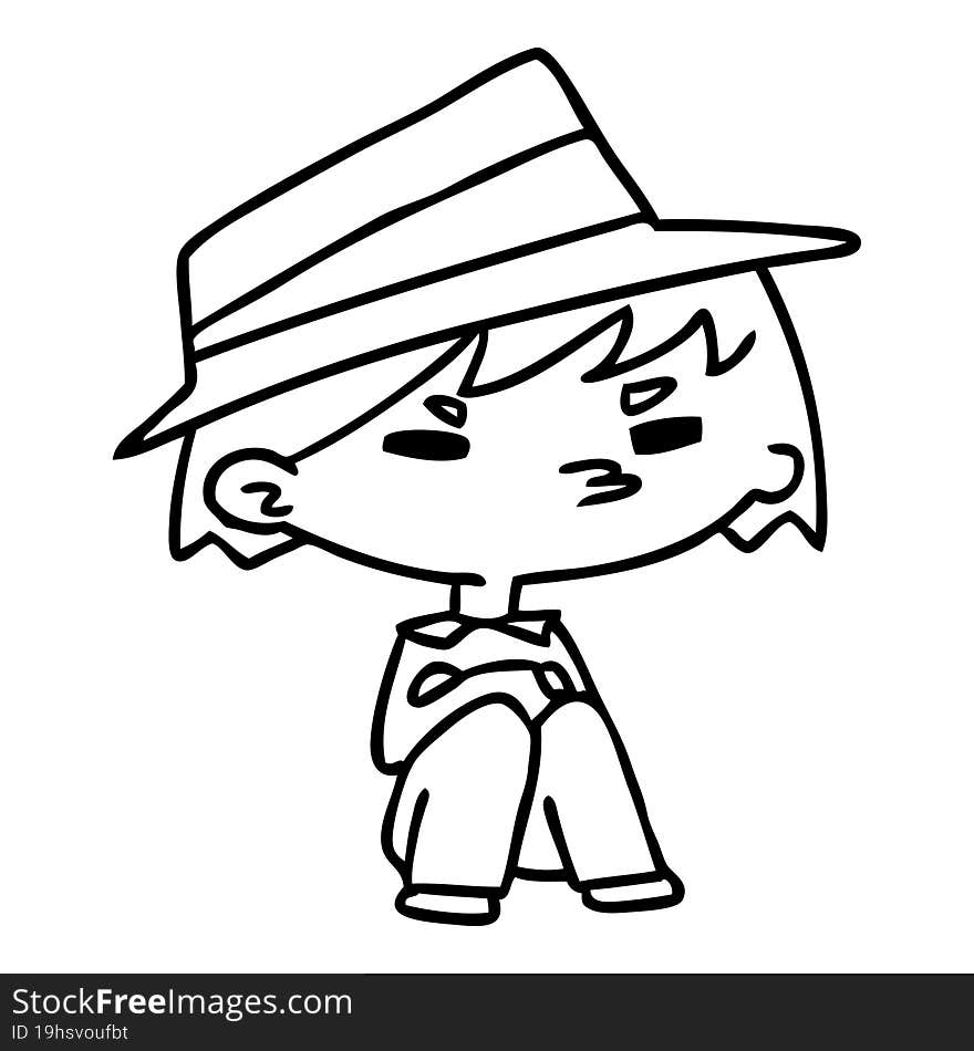 line drawing illustration of a kawaii cute boy. line drawing illustration of a kawaii cute boy