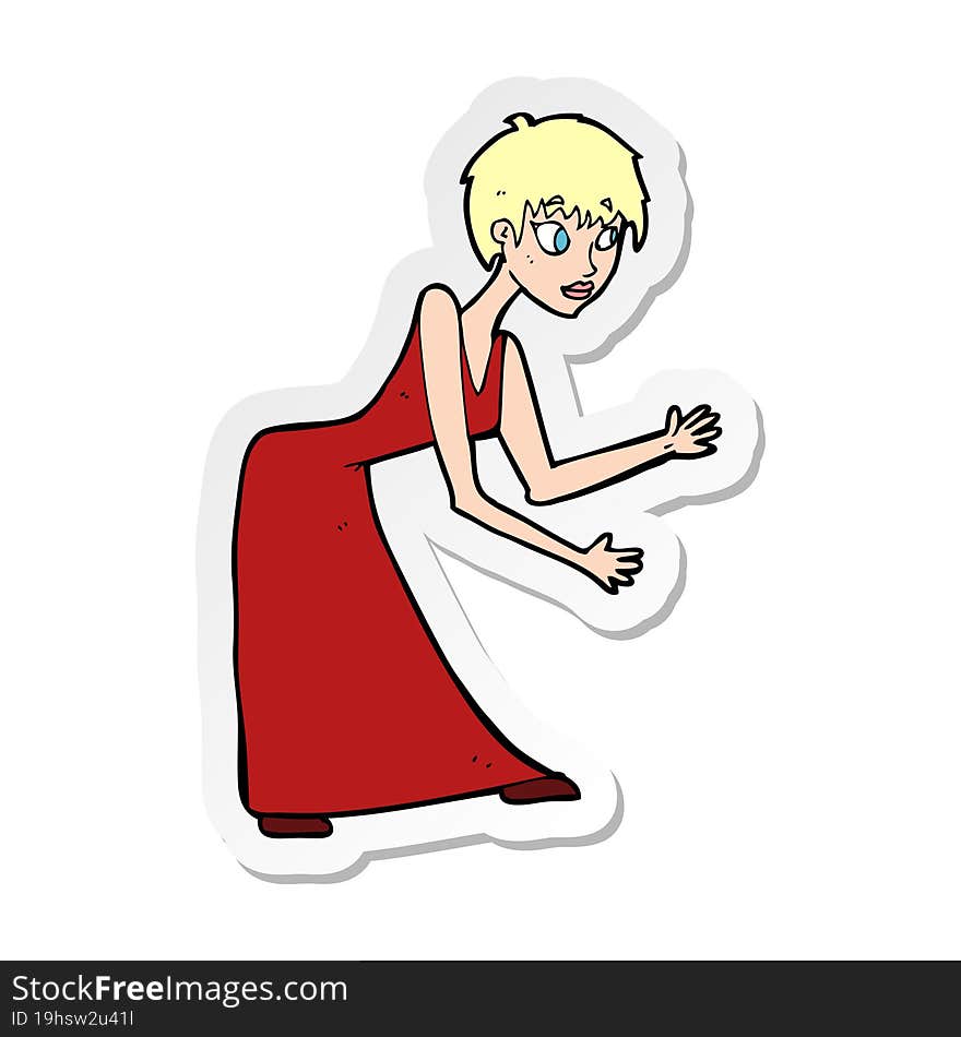 sticker of a cartoon woman in dress gesturing