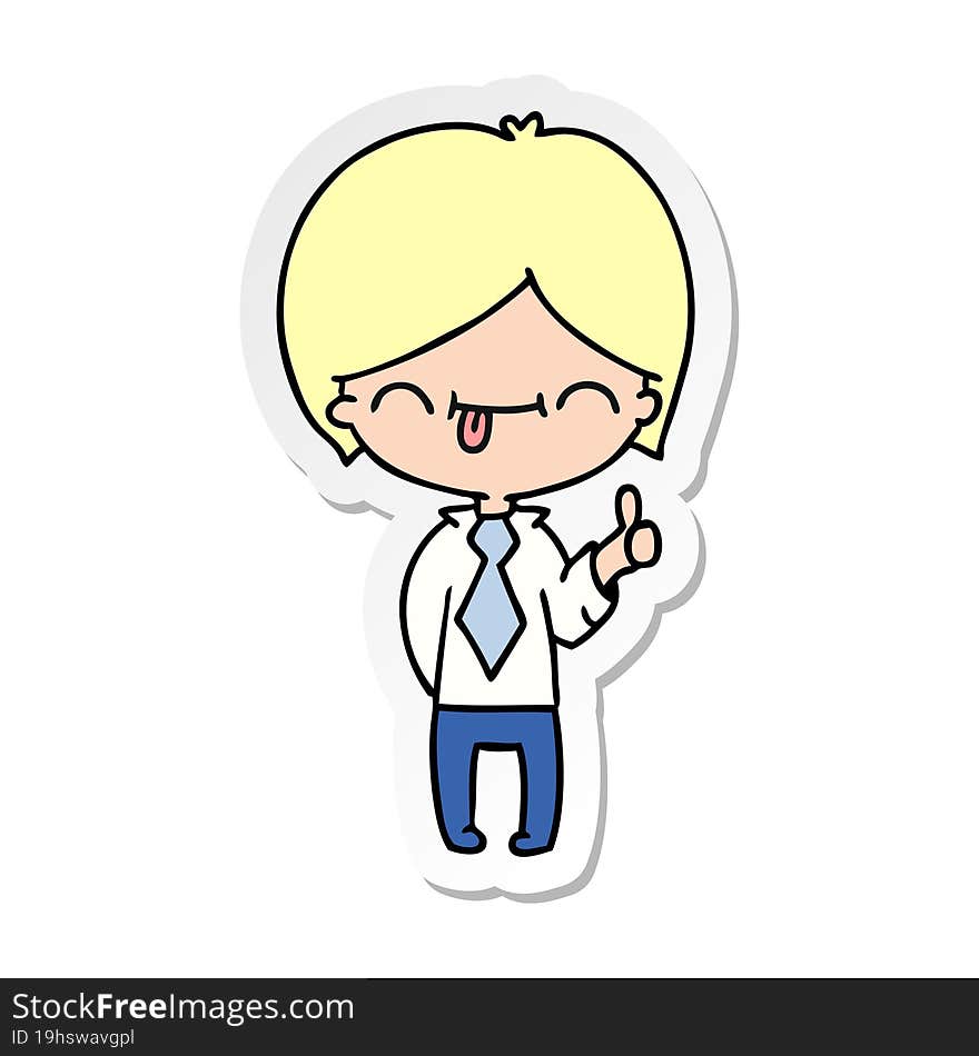 freehand drawn sticker cartoon of boy with thumb up